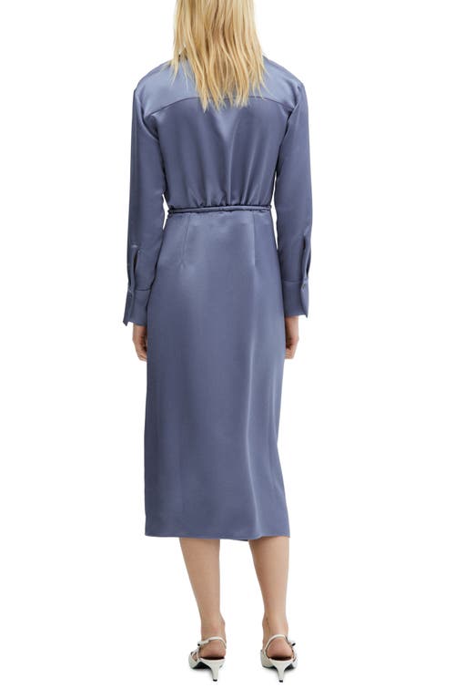 Mango Long Sleeve Satin Midi Shirtdress In Turquoise