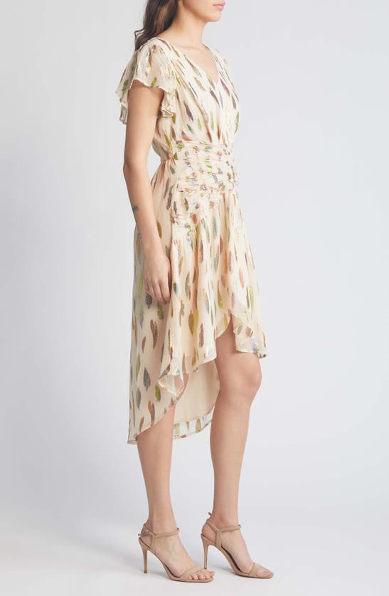 Shop Ciebon Palmina Metallic Leaf Print High-low Dress In Cream
