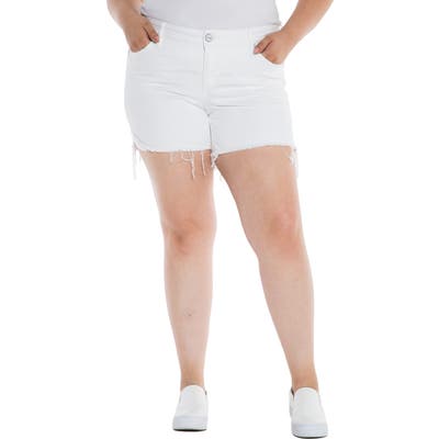 Plus Size Slink Jeans Frayed Hem Denim Shorts, White