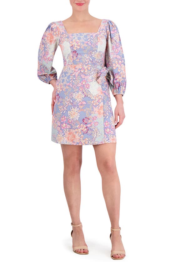 Shop Vince Camuto Floral Balloon Sleeve Minidress In Blue