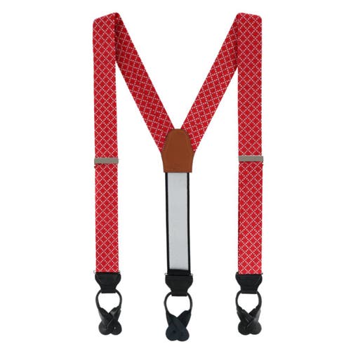 Trafalgar Rowan Geometric Pattern Silk Button End Suspenders In Red