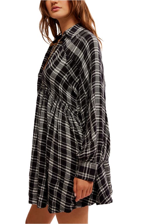 Shop Free People Hoffman Plaid Long Sleeve Mini Shirtdress In Black Combo