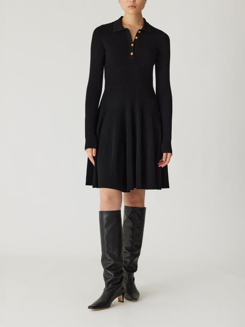 Rebecca Taylor Ottoman Knit Ls Dress In Black