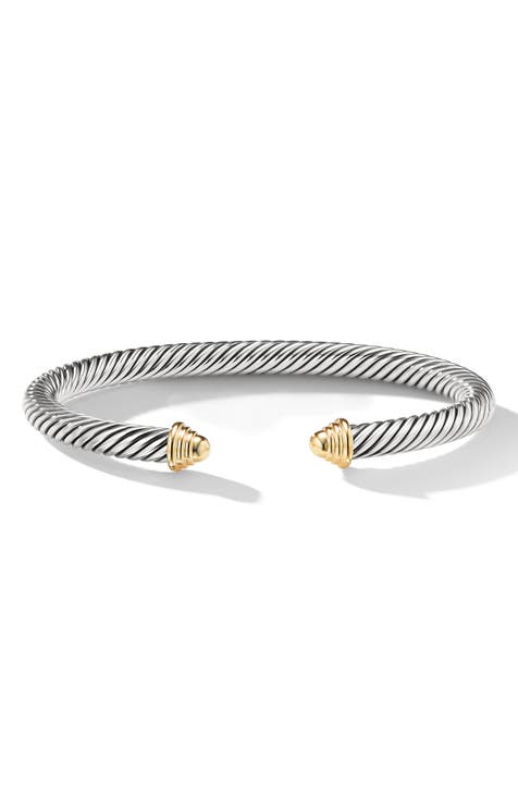 Classic Cable Bracelet in Sterling Silver with 14K Yellow Gold Domes, 5mm
