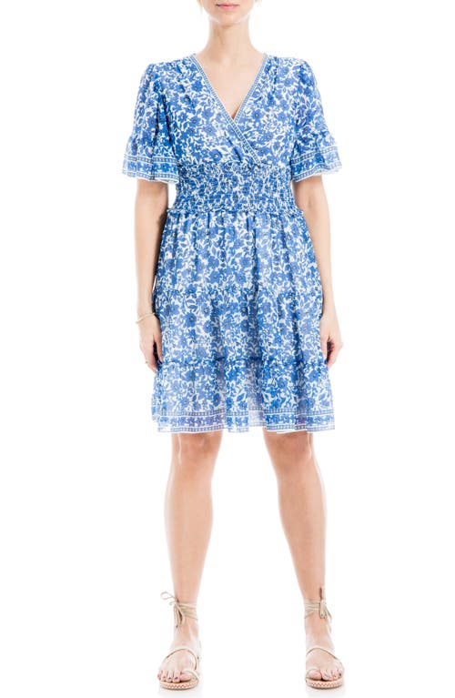 Shop Max Studio Georgette Ditsy Floral Print Tiered Dress In Cream/blue/black Md Flrl Ink