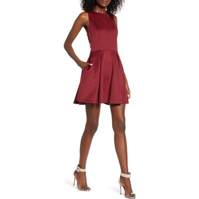 Speechless Scuba Skater Dress, Burgundy