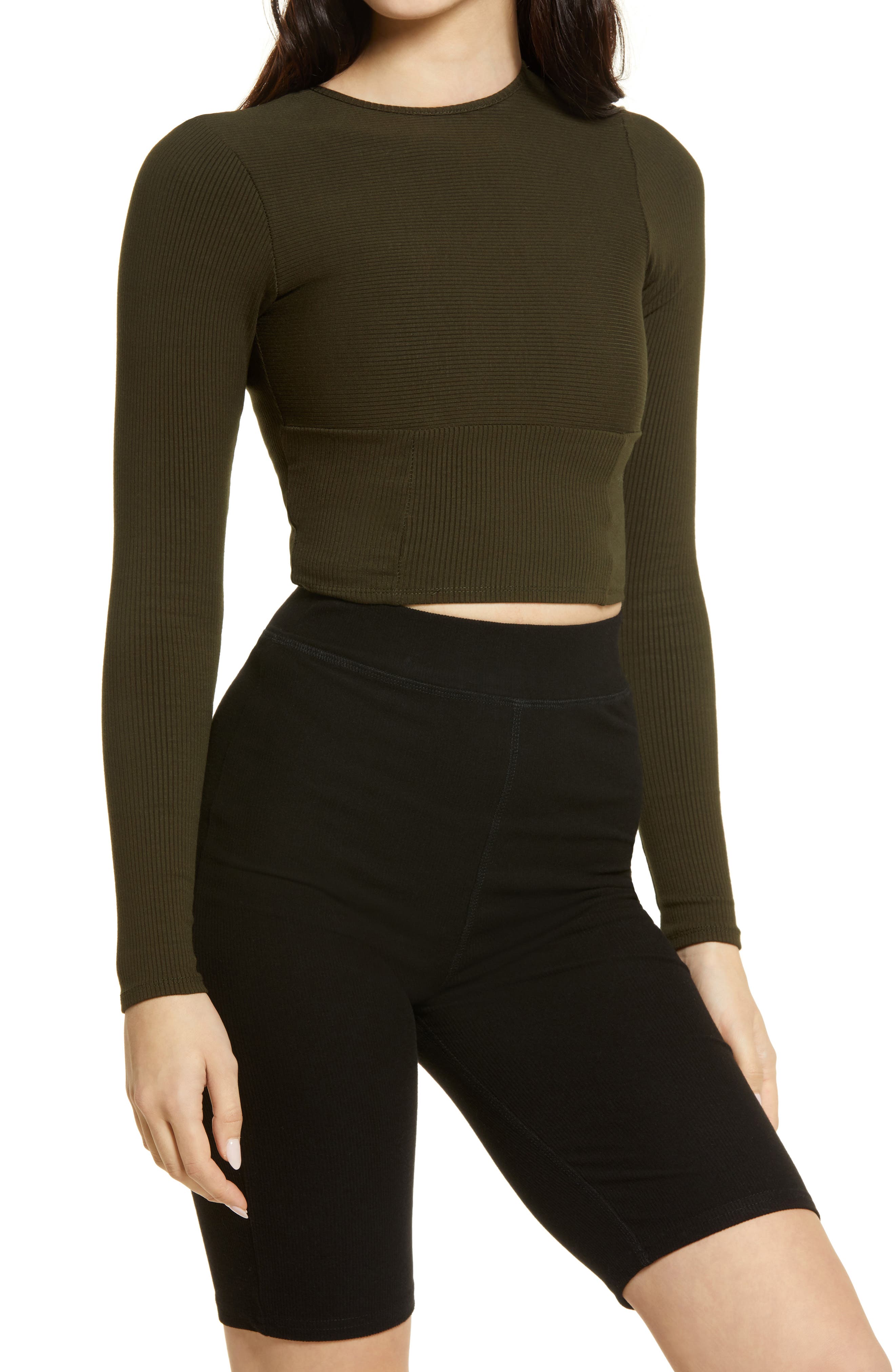 NAKED WARDROBE SNATCHED BUSTIER LONG SLEEVE CROP TOP,194876015050