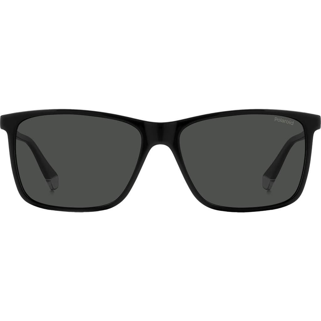 Polaroid Kids' 58mm Polarized Rectangular Sunglasses In Black/grey Polarized