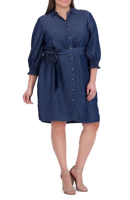Abby Belted Long Sleeve Shirtdress in Navy