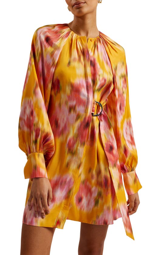 Shop Ted Baker Akemi Long Sleeve Faux Wrap Minidress In Orange