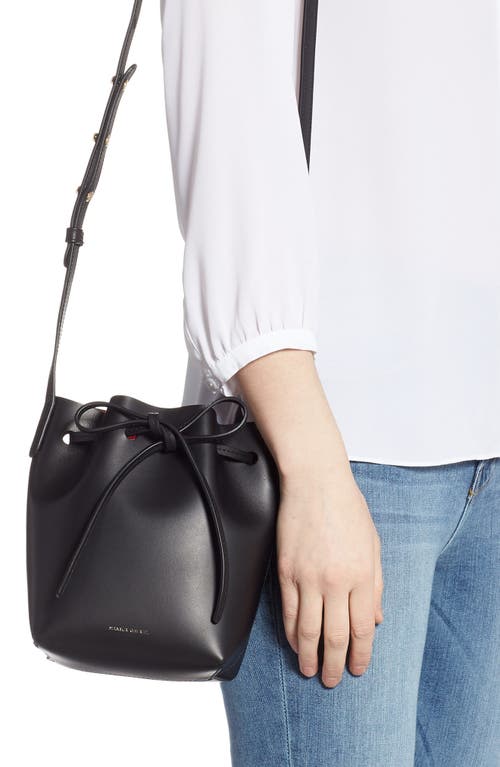 Shop Mansur Gavriel Mini Mini Leather Bucket Bag In Black/flamma