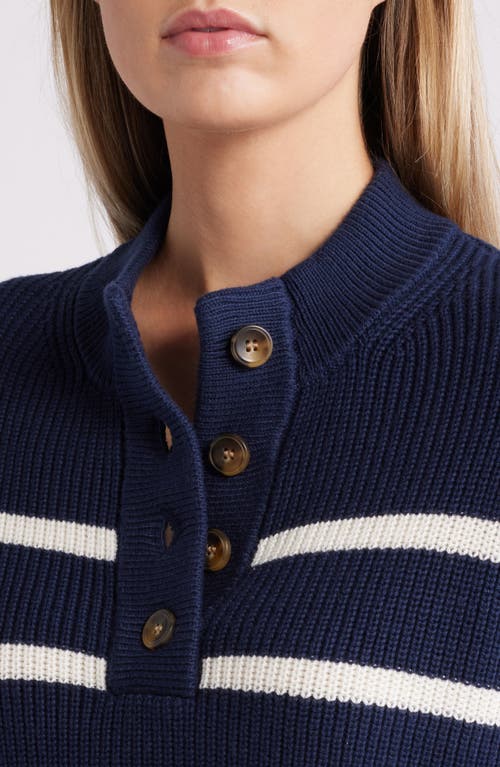 Shop Caslonr Caslon(r) Half Button Pima Cotton Blend Sweater In Navy- Ivory Renee Stripe