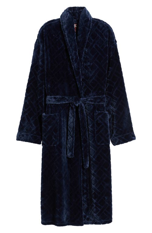 Majestic International Crossroads Basket Weave Fleece Robe In Navy