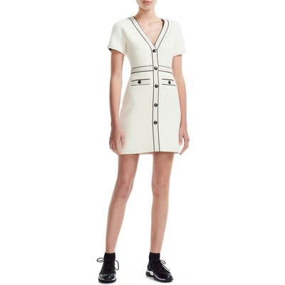 Maje Roppy Cotton Tweed Short Sleeve Minidress, 6 FR - Ivory