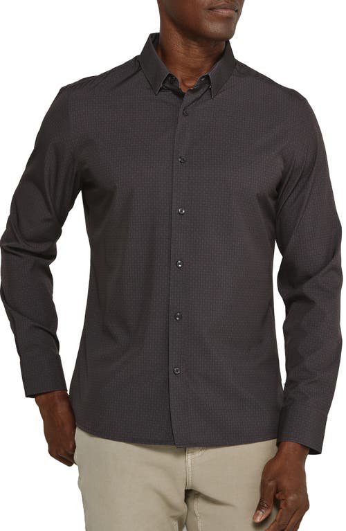 Niall Geometric Print Performance Button-Up Shirt in Black