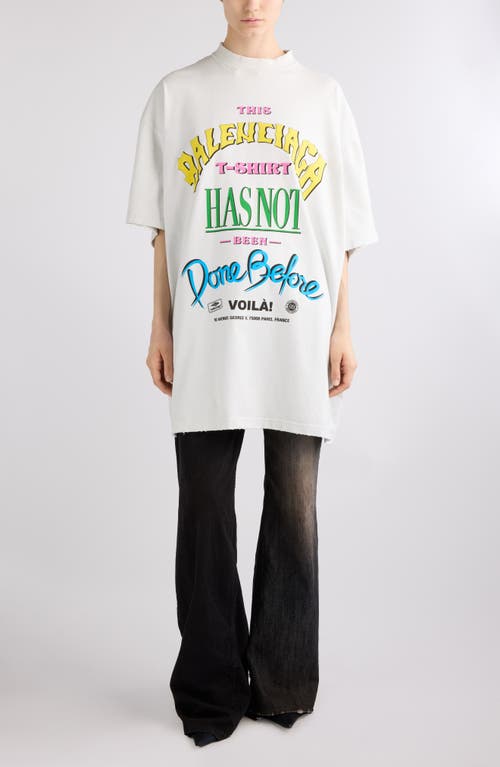 Shop Balenciaga Oversize Cotton Graphic T-shirt In Dirty White