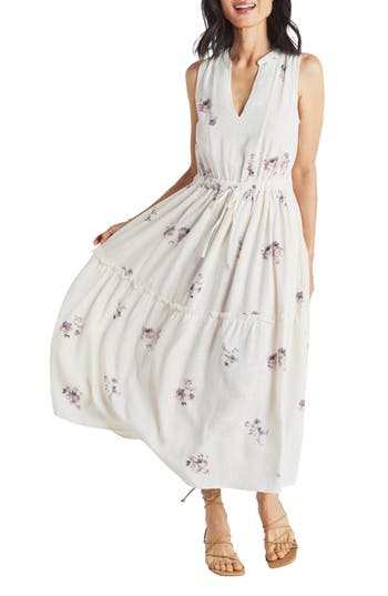 Splendid Livia Floral Split Neck Midi Dress In Watercolor Floral