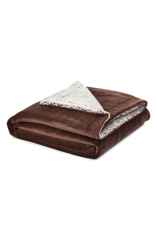 Inspired Home Solid Micro Plush Faux Shearling Reversible Throw Blanket In Brown