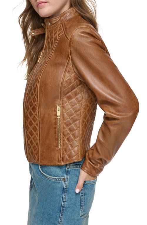 Andrew Marc Quilted Panel Leather Jacket In Cognac