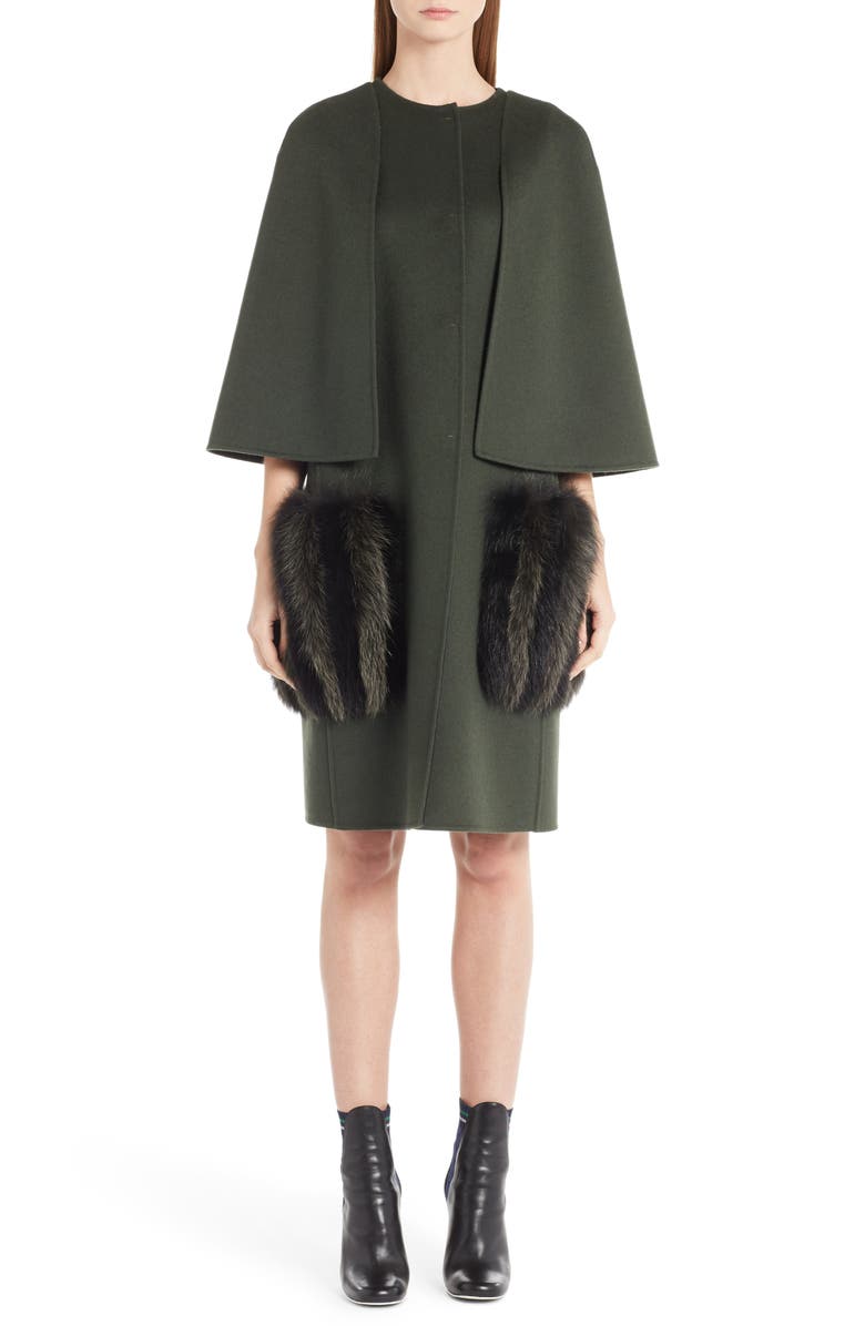 Fendi Wool Cape Coat with Genuine Fox Fur Pockets | Nordstrom