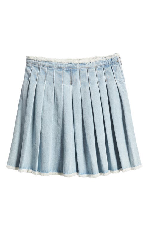 Truce Kids' Fray Hem Pleated Denim Skirt in Light Stone