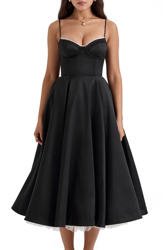 House Of Cb Mademoiselle Bustier Stretch Satin Midi Dress In Black |  ModeSens