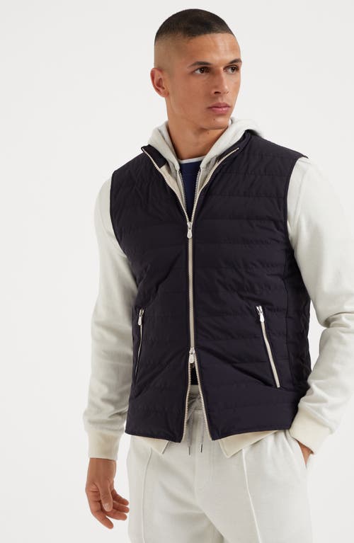 Shop Brunello Cucinelli Bonded Taffeta Lightweight Down Vest In Navy Blue