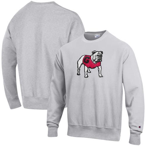 Men's Champion Heathered Gray Georgia Bulldogs Vault Logo Reverse Weave Pullover Sweatshirt in Heather Gray