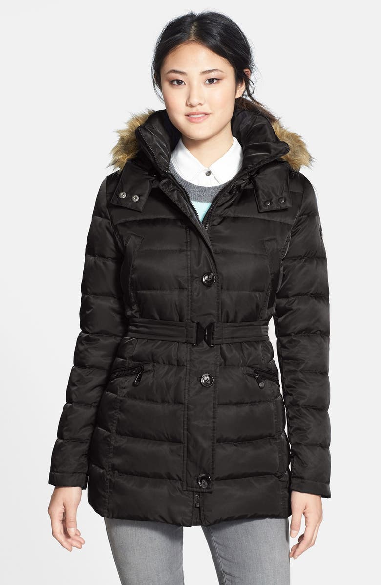 Vince Camuto Faux Fur Trim Quilted Jacket with Removable Hood | Nordstrom