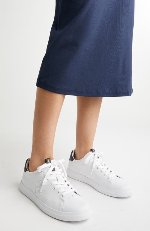 Shop Tory Burch Double T Howell Court Sneaker In White/perfect Navy