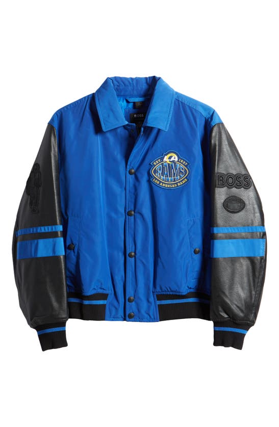 Shop Hugo Boss X Nfl Cutback Water Repellent Bomber Jacket In Los Angeles Rams Bright Blue
