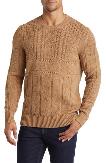 Brooks Brothers Camel Hair Cable Knit Crewneck Sweater | Brown | Size Medium In Brown