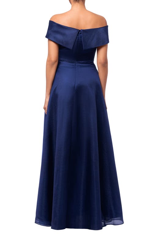 Shop Xscape Evenings Off The Shoulder Organza Gown In Navy