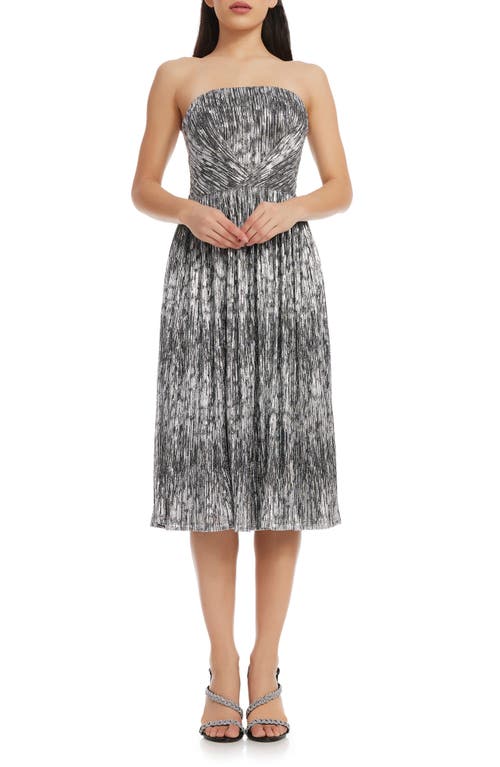 Dress the Population Nadine Metallic Strapless Fit & Flare Cocktail Black-Silver at Nordstrom,