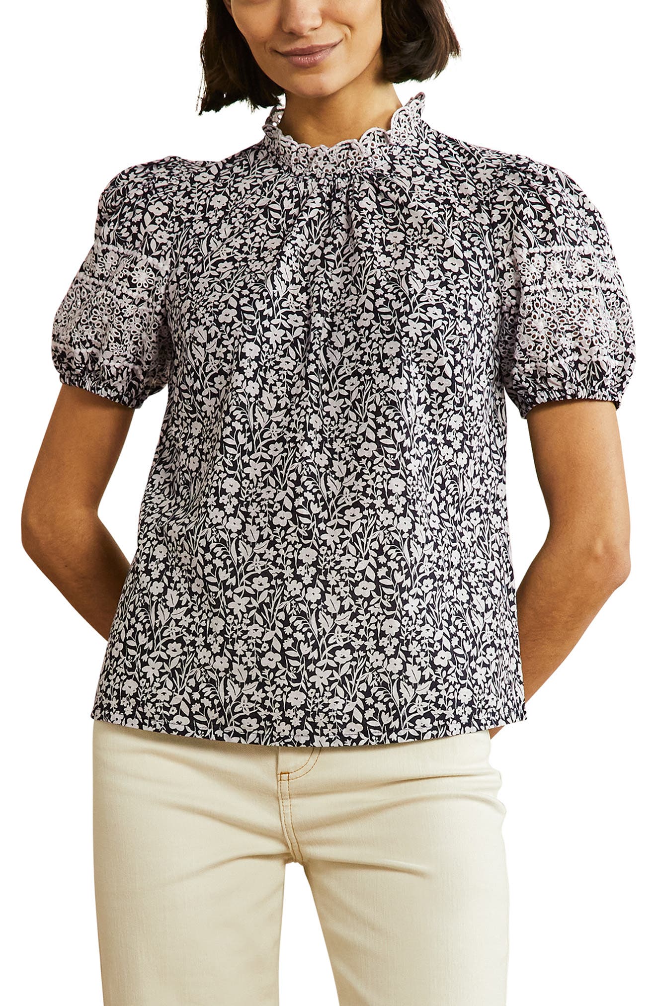 Boden Print Broderie Top | Nordstrom
