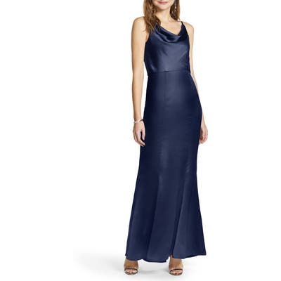 Chi Chi London Marissa Cowl Neck Satin Trumpet Gown, Blue