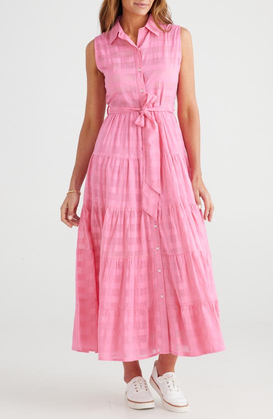 Shop Brave + True Brave+true Poppy Sleeveless Cotton Maxi Shirtdress In Pink Window Check