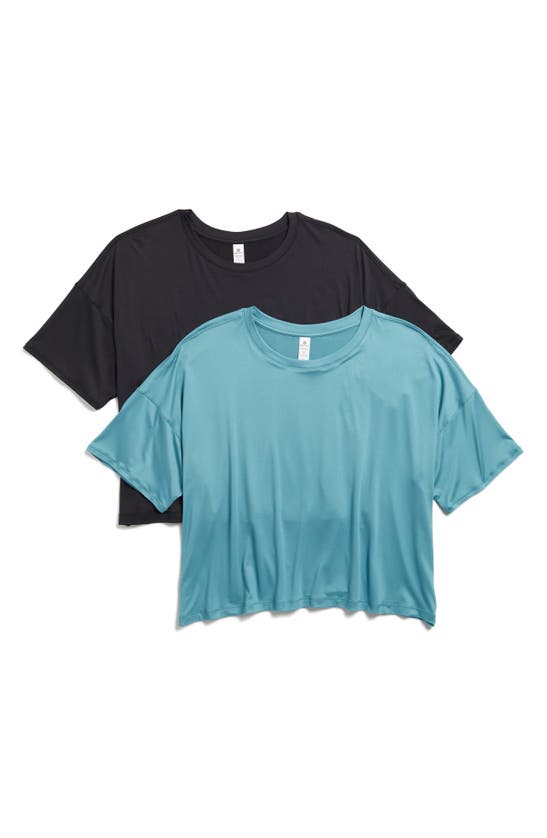 Shop 90 Degree By Reflex 2-pack Deluxe Cropped T-shirts In Brittany Blue/black