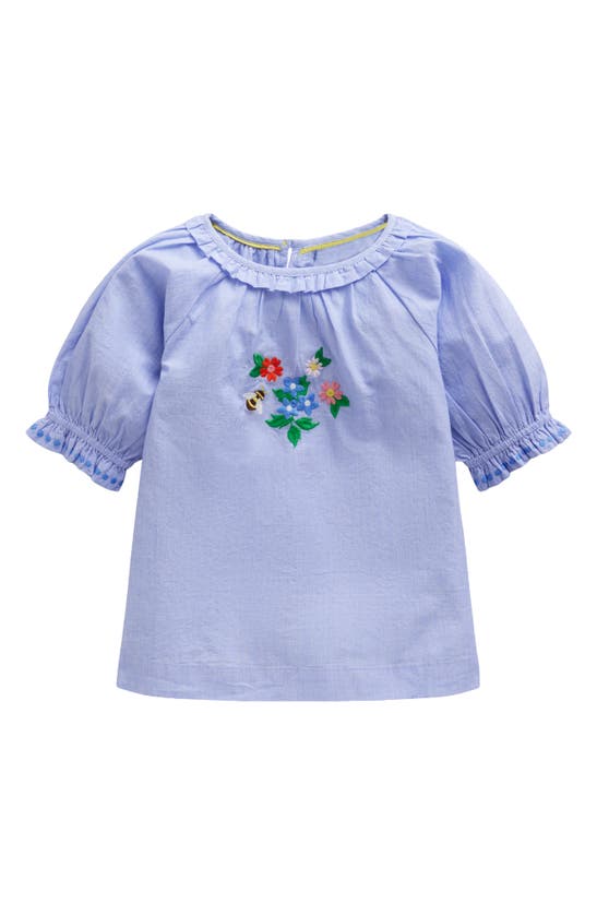 Shop Mini Boden Kids' Embroidered Floral Cotton Top In End On End