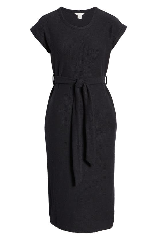 CASLON CASLON® TEXTURED KNIT TIE WAIST COTTON BLEND MIDI DRESS