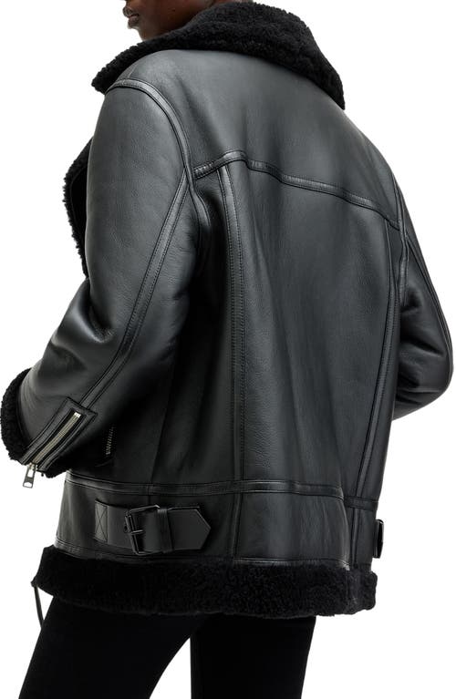 Shop Allsaints Sola Oversize Genuine Shearling Biker Jacket In Black