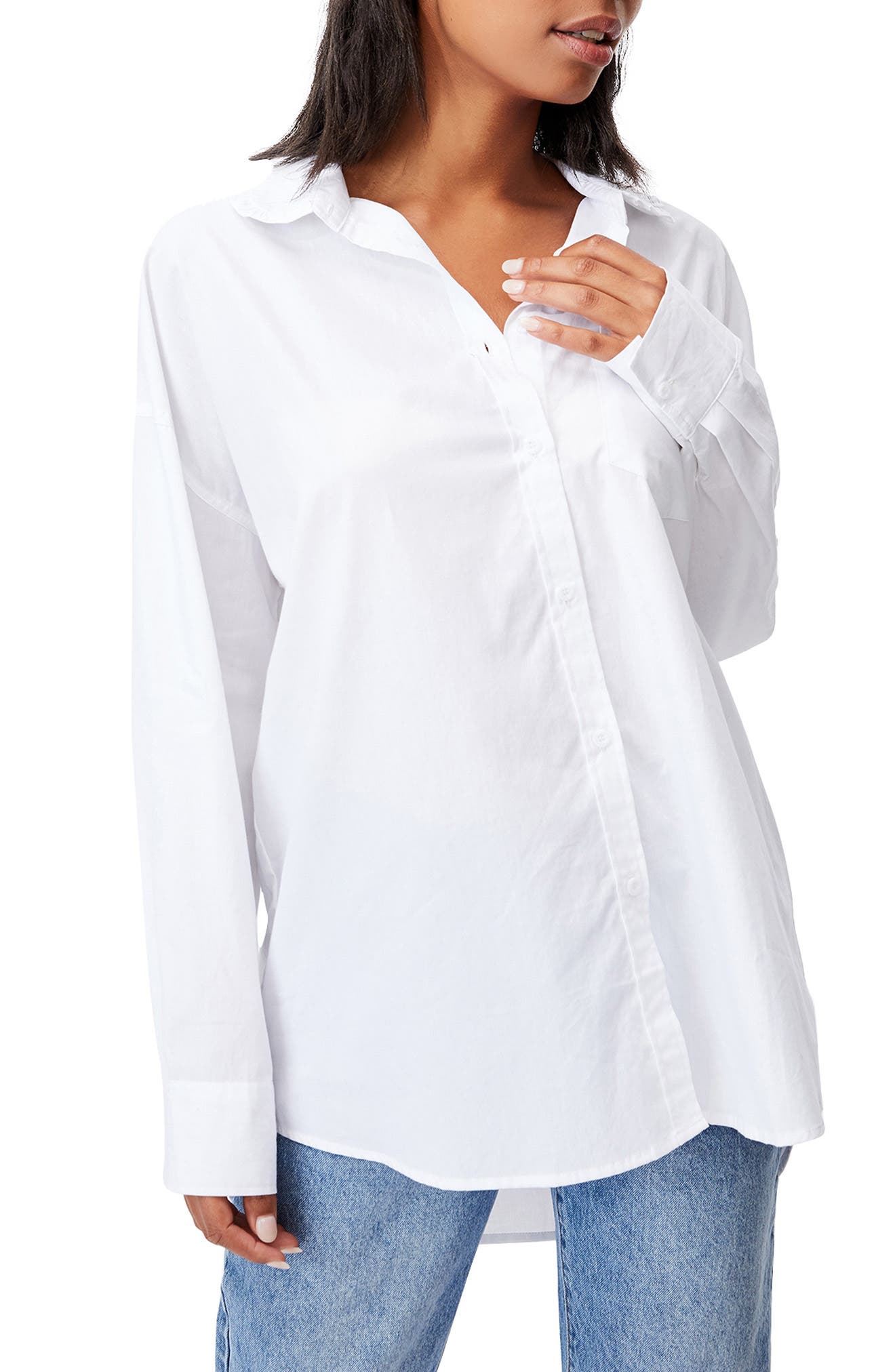 Cotton On Lily Frill Collar Long Sleeve Tunic Shirt In White