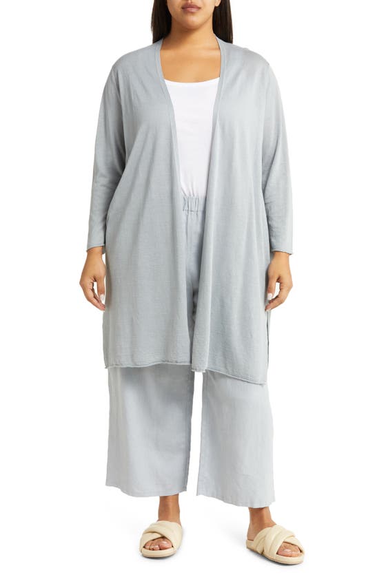 Eileen Fisher Open-front Linen-cotton Cardigan In Geyser