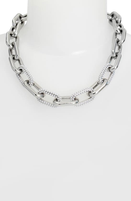Shop Allsaints Imitation Pearl Link Collar Necklace In White/ Rhodium