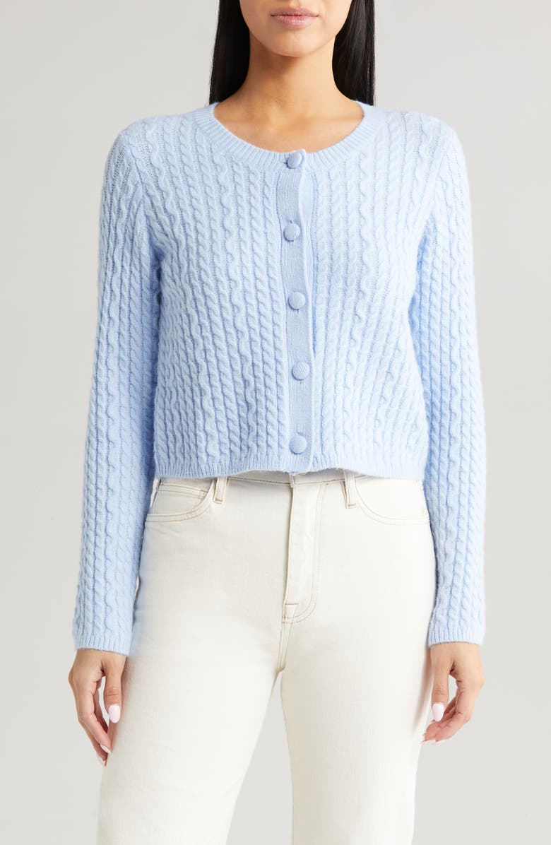 All in Favor Crop Cable Cardigan, Main, color, Sky
