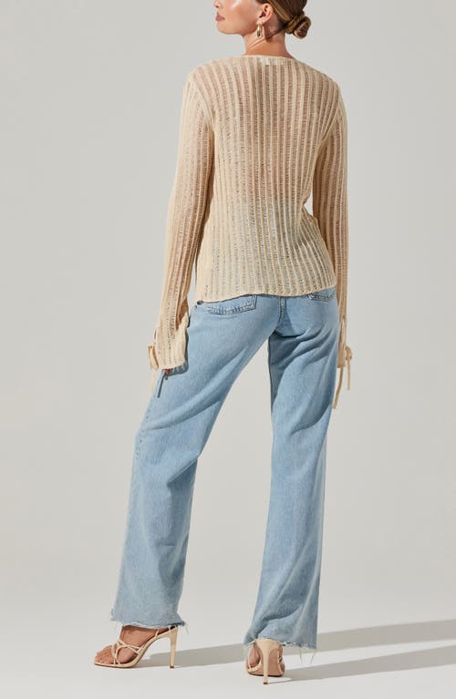 Shop Astr The Label Sagari Tie Front Ladder Stitch Sweater In Cream