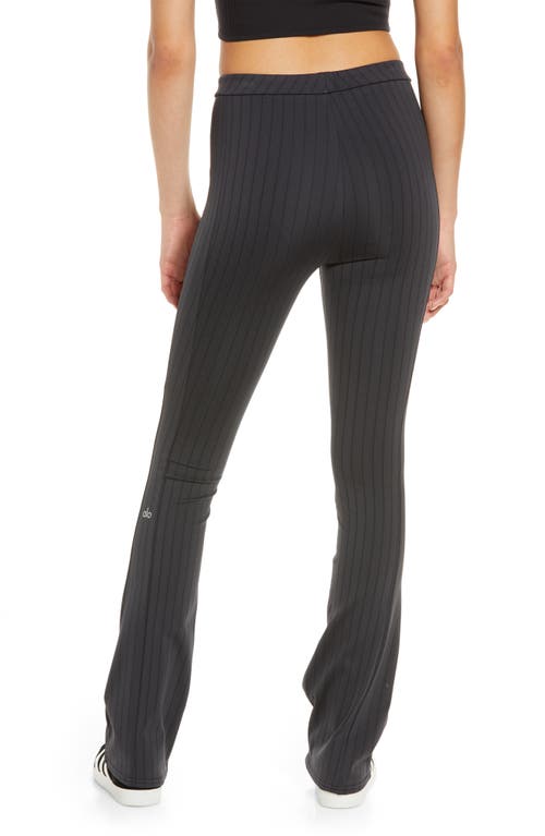 Shop Alo Yoga Alo Zip It Pinstripe High Waist Zip Cuff Flare Leggings In Anthracite/black