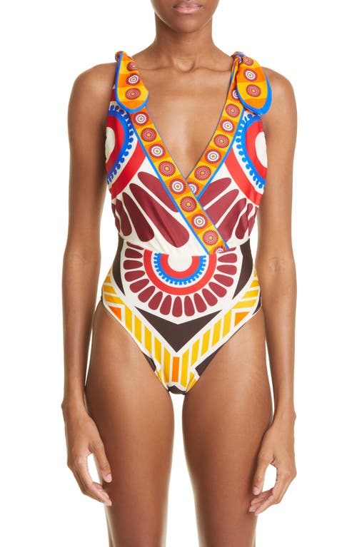 La DoubleJ Hazzard Abstract Print One-Piece Swimsuit in Solar Placee