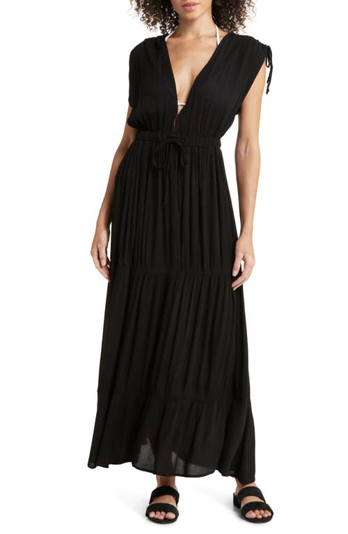 Ruched Tiered Cover-Up Maxi Dress in Black