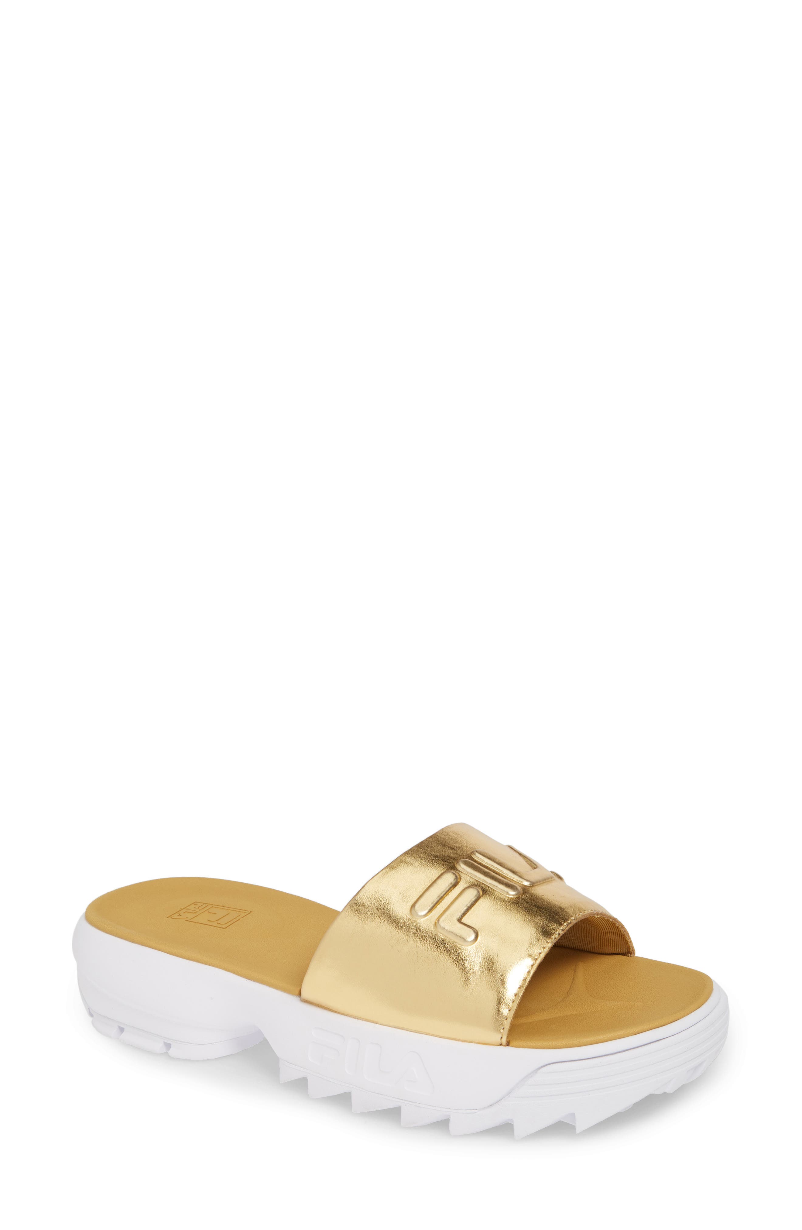 UPC 607949812604 product image for Women's Fila Disruptor Metallic Platform Slide Sandal, Size 7 M - Metallic | upcitemdb.com